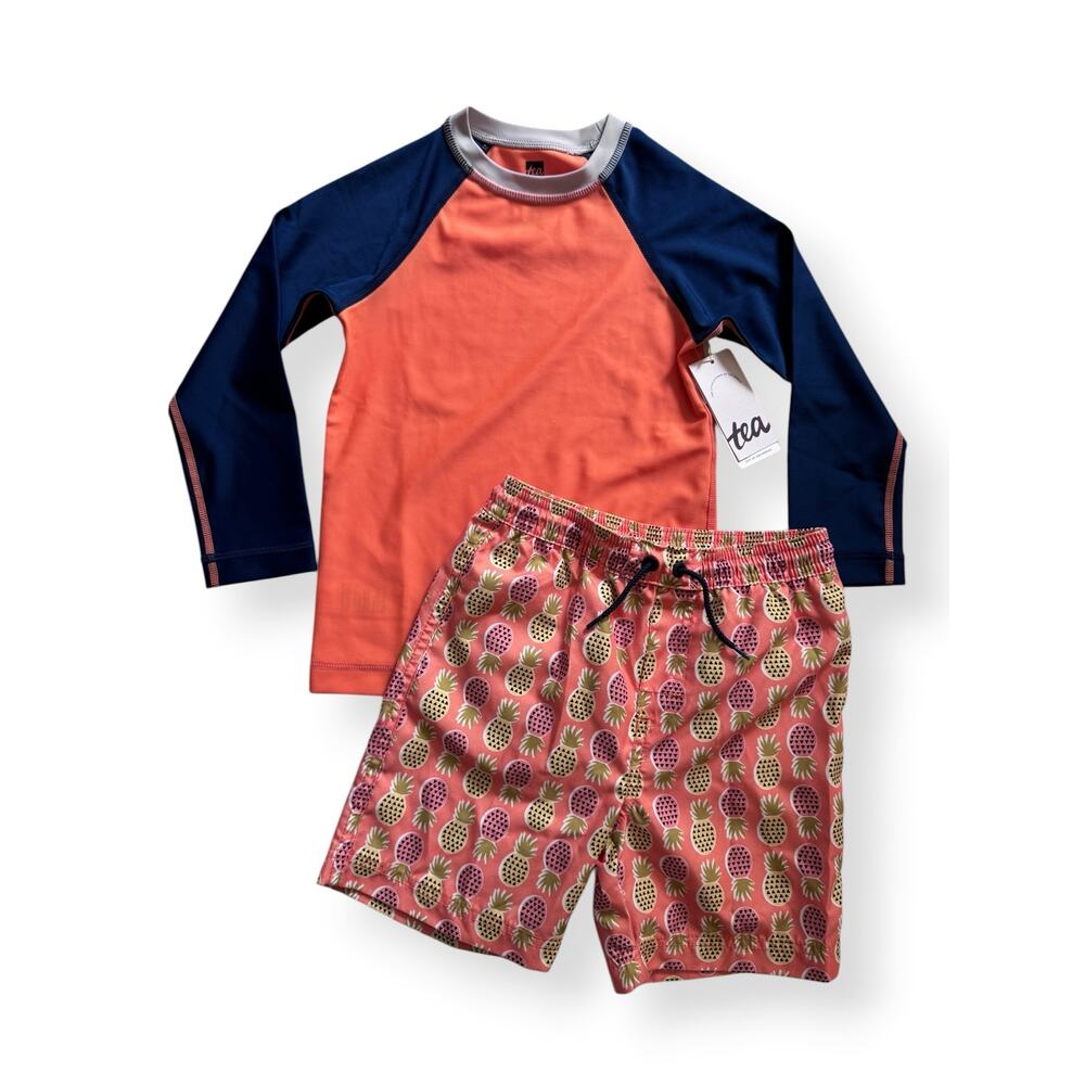 NWT Tea Collection rashguard & VGUC pineapple swim trunks bundle